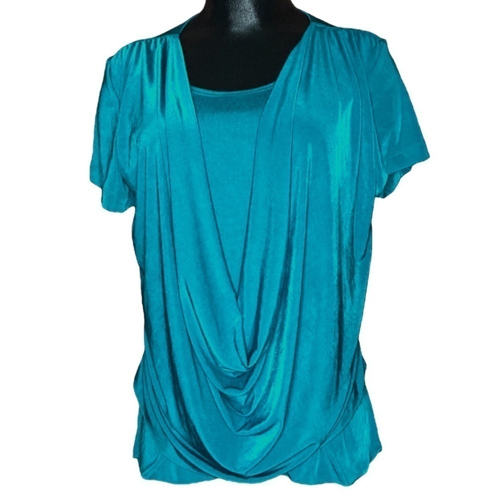 CSC Studio | Teal Drape Front Top Size S